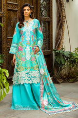 3 Piece Unstitched Embroidered Printed Lawn Suit with Printed Tussar Silk Dupatta SP-52045