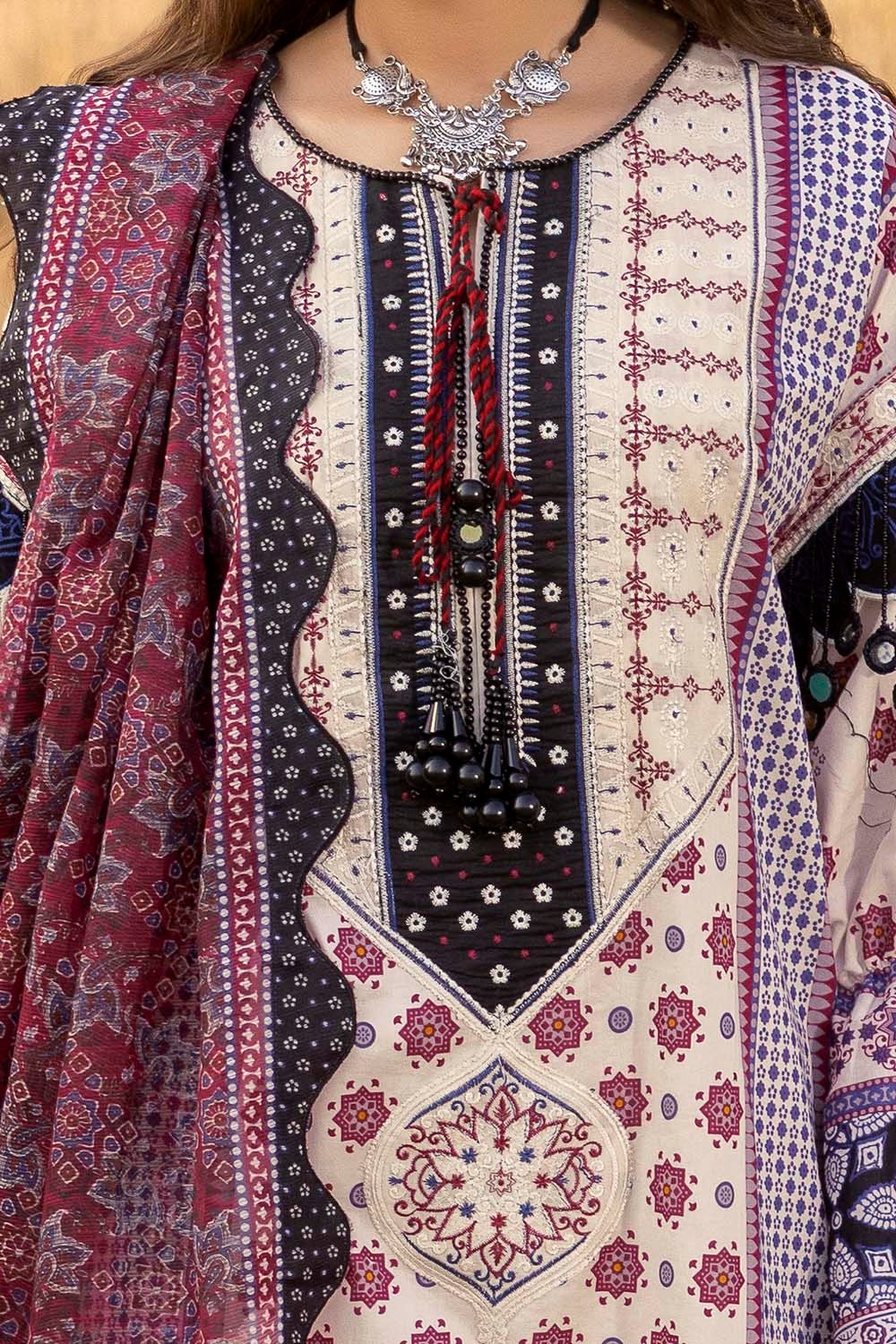 3 Piece Unstitched Embroidered Printed Lawn Suit SP-52069
