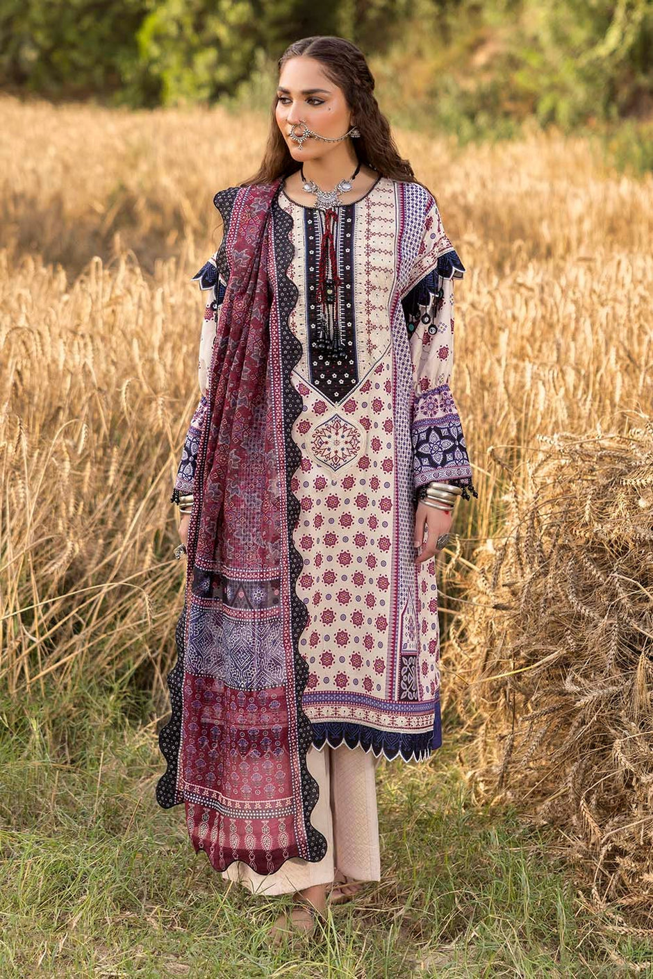 3 Piece Unstitched Embroidered Printed Lawn Suit