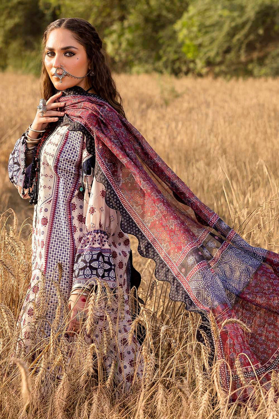 3 Piece Unstitched Embroidered Printed Lawn Suit