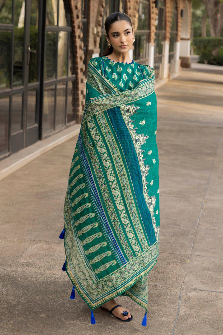 3 Piece Unstitched Printed Stripe Khaddar Suit
