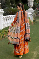 3 Piece Unstitched Printed Embroidered Khaddar Shirt with Printed Stripe Khaddar Dupatta K-52019