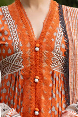 3 Piece Unstitched Printed Embroidered Khaddar Shirt with Printed Stripe Khaddar Dupatta K-52019