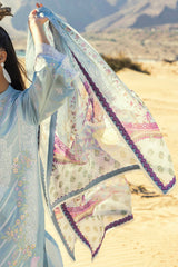 3 Piece Unstitched Embroidered Lawn Suit with Printed Tissue Silk Dupatta SSM-52002