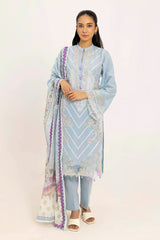 3 Piece Unstitched Embroidered Lawn Suit with Printed Tissue Silk Dupatta SSM-52002