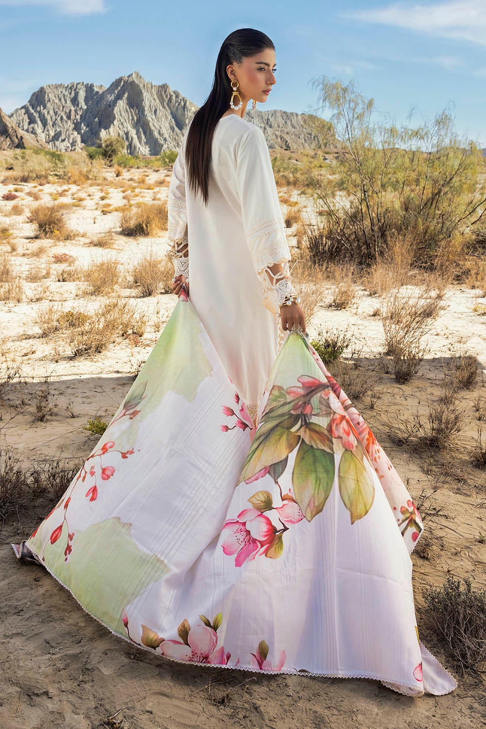 3 Piece Unstitched Embroidered Lawn Suit with Printed Tissue Silk Dupatta SSM-52005