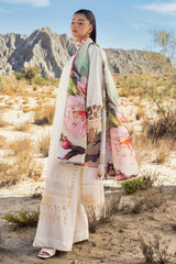 3 Piece Unstitched Embroidered Lawn Suit with Printed Tissue Silk Dupatta SSM-52005