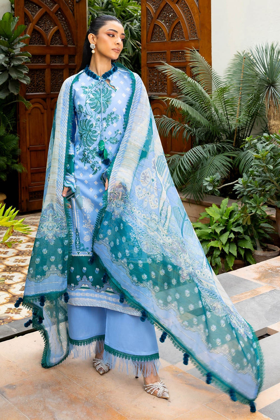 3 Piece Unstitched Embroidered Printed Lawn Suit with Paper Cotton Dupatta