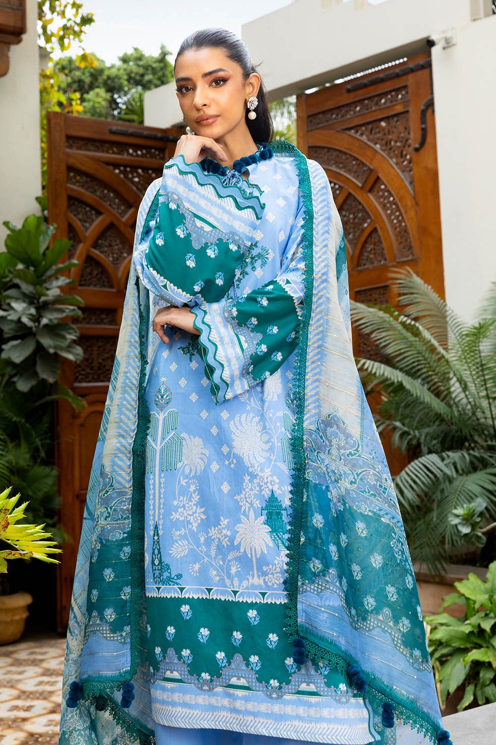 3 Piece Unstitched Embroidered Printed Lawn Suit with Paper Cotton Dupatta SP-52015