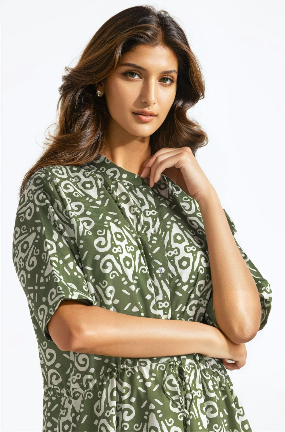 Printed Ban-Collar Dress WM-DRS-SS24-117