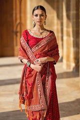 2 Piece Embroidered Gold and Lacquer Printed Chiffon Unstitched Saree with Raw Silk Blouse PRS-42004