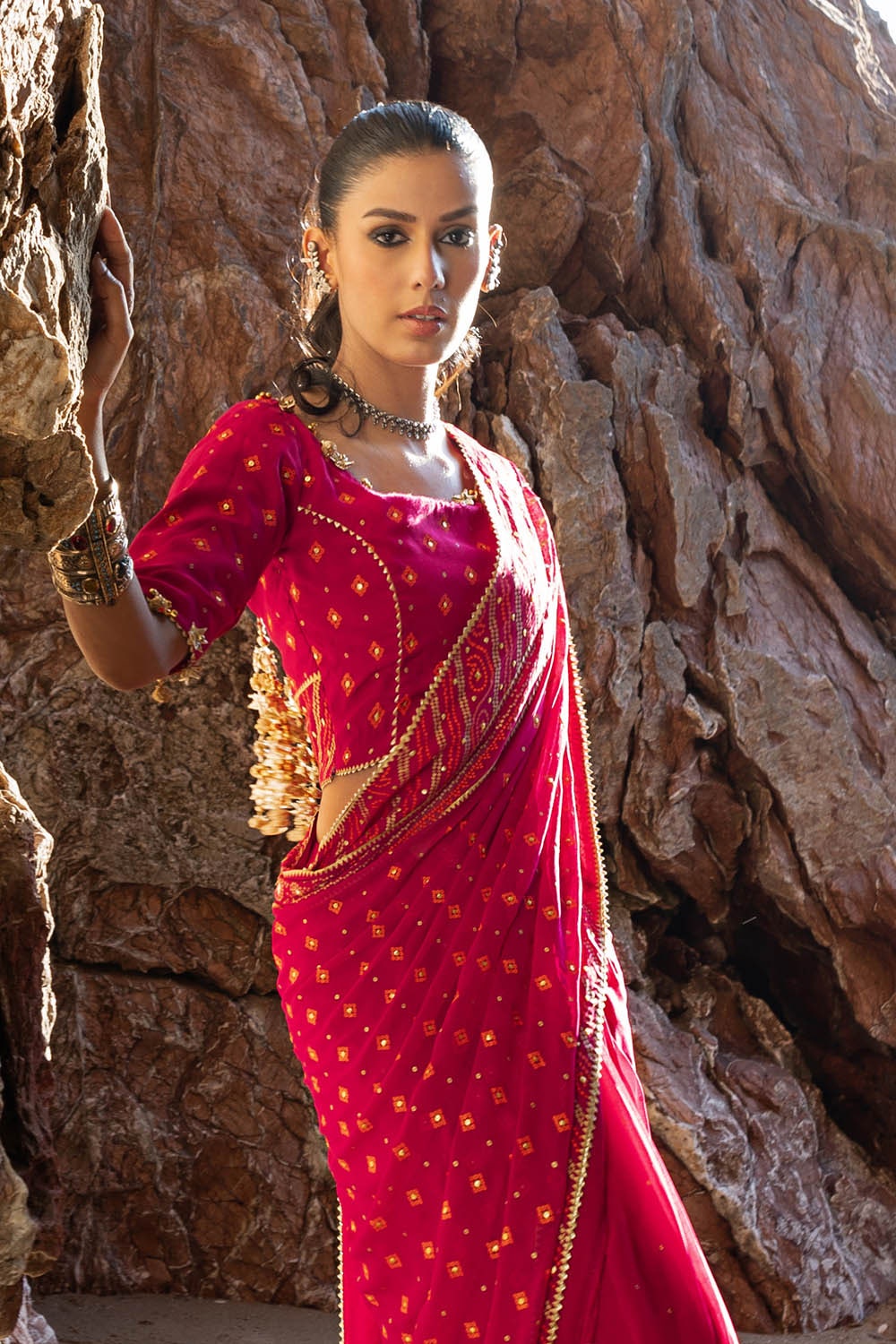 3 Piece Unstitched Gota Sequins Handwork Chiffon Saree PRS-52002 A