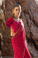 3 Piece Unstitched Gota Sequins Handwork Chiffon Saree PRS-52002 A