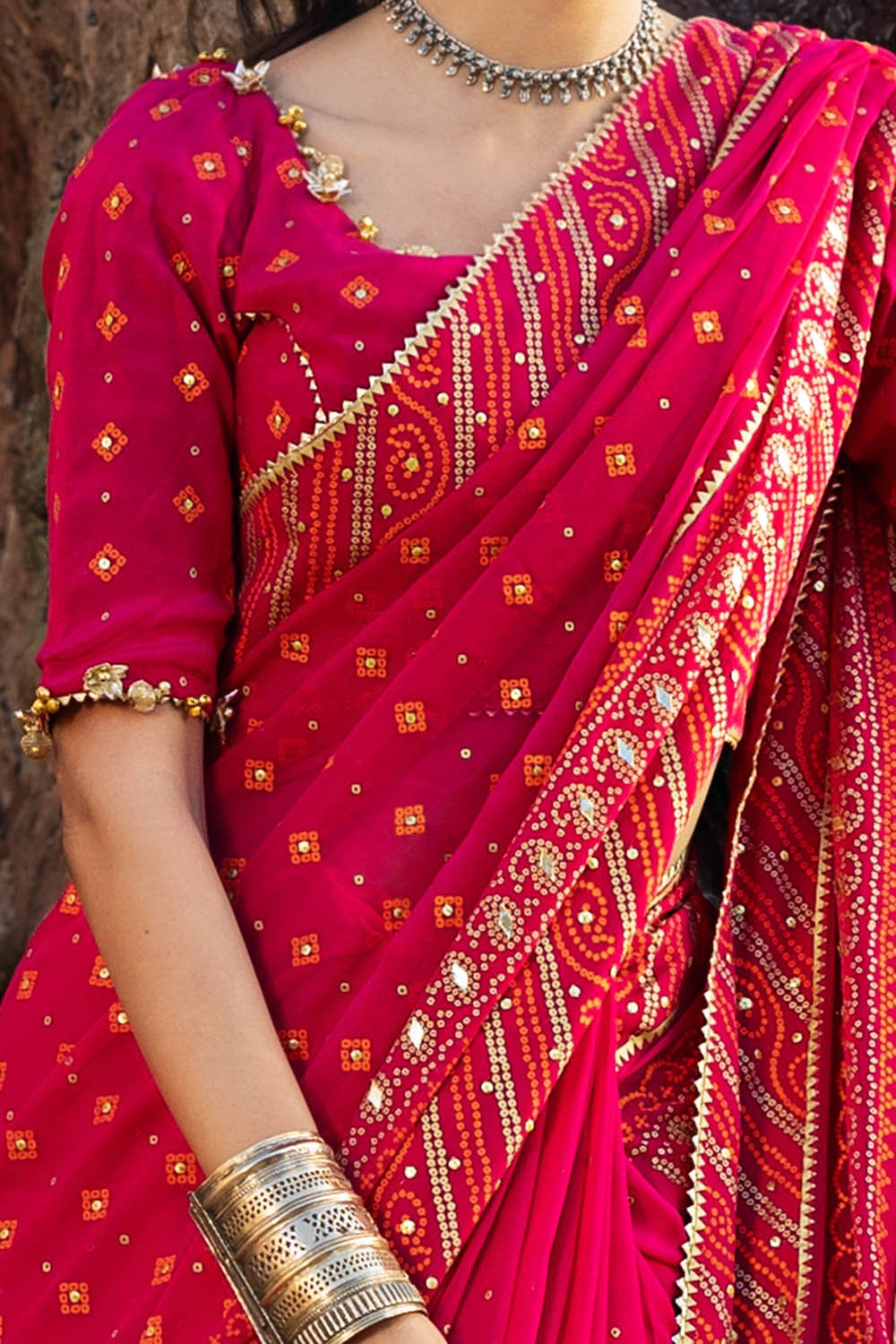 3 Piece Unstitched Gota Sequins Handwork Chiffon Saree PRS-52002 A