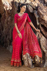 3 Piece Unstitched Gota Sequins Handwork Chiffon Saree PRS-52002 A