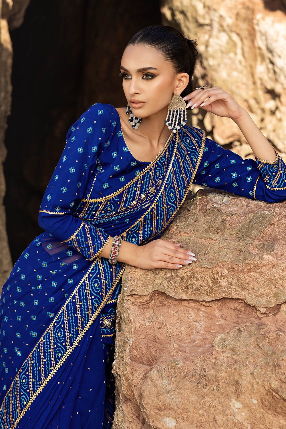 3 Piece Unstitched Gota Sequins Handwork Chiffon Saree PRS-52002 B