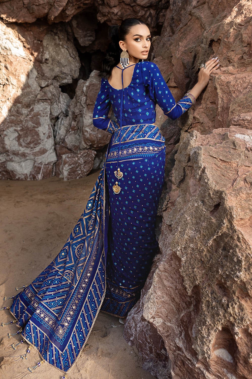 3 Piece Unstitched Gota Sequins Handwork Chiffon Saree PRS-52002 B