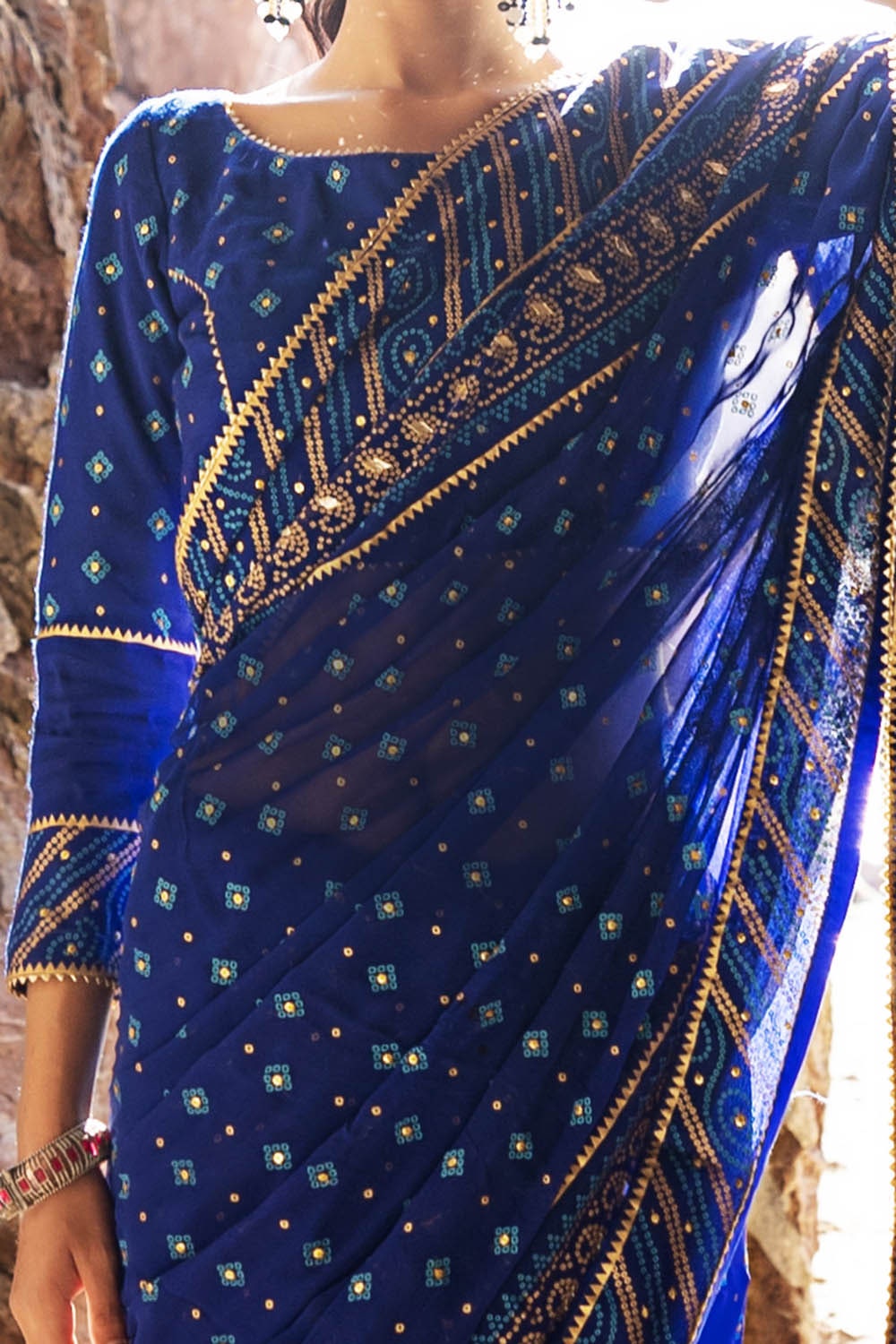 3 Piece Unstitched Gota Sequins Handwork Chiffon Saree PRS-52002 B