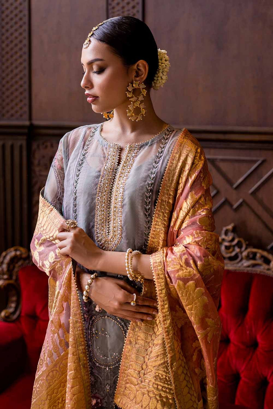3 Piece Unstitched Organza Suit with Raw Silk Trouser