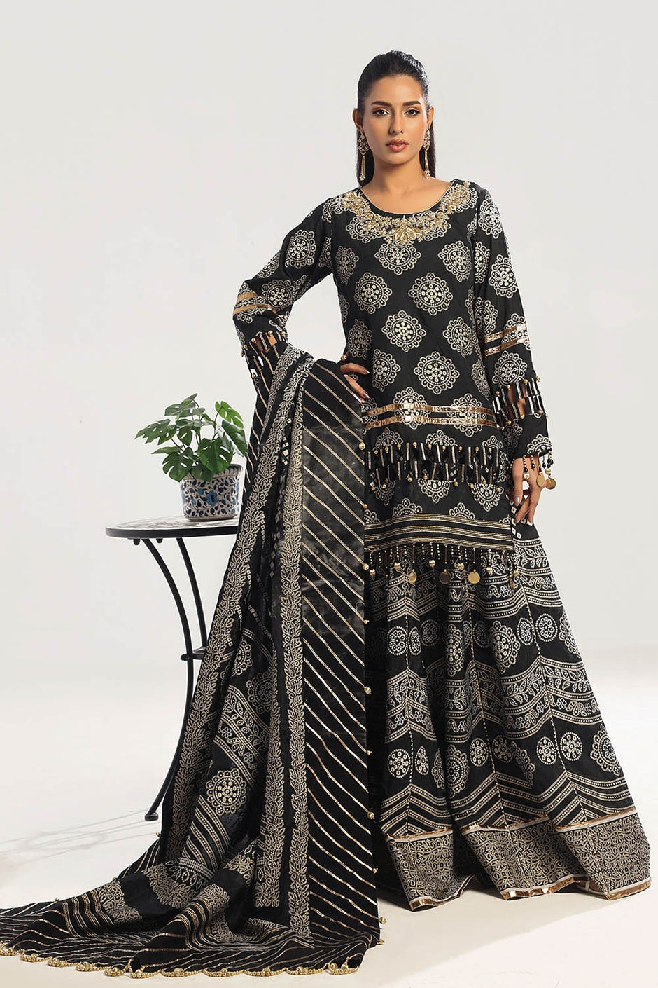3 Piece Unstitched Embroidered Jacquard Suit with Jacquard Dupatta