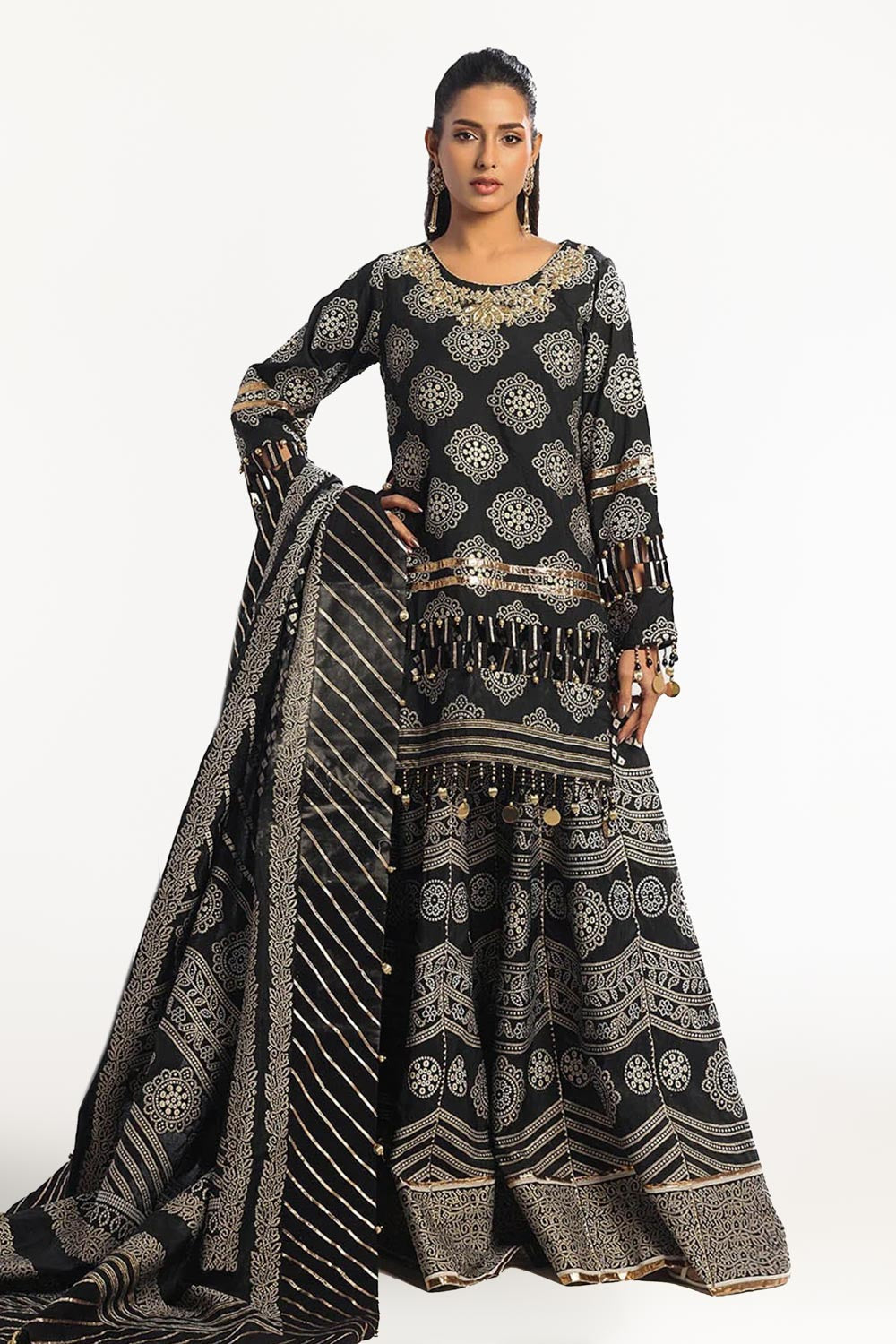 3 Piece Unstitched Embroidered Jacquard Suit with Jacquard Dupatta