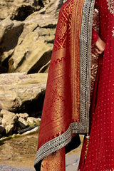 3 Piece Unstitched Gold Lacquer Printed Embroidered Cotton Silk Suit with Embroidered Jacquard Dupatta PRW-42003