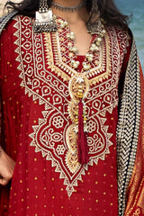 3 Piece Unstitched Gold Lacquer Printed Embroidered Cotton Silk Suit with Embroidered Jacquard Dupatta PRW-42003