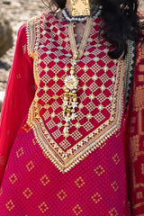 3 Piece Unstitched Gold Lacquer Printed Embroidered Cotton Silk Suit with Embroidered Jacquard Dupatta PRW-42004