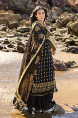 3 Piece Unstitched Gold Lacquer Printed Embroidered Chiffon Suit with Embroidered Jacquard Dupatta PRW-42005