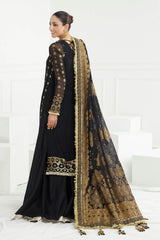 3 Piece Unstitched Gold Lacquer Printed Embroidered Chiffon Suit with Embroidered Jacquard Dupatta PRW-42005