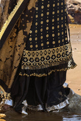 3 Piece Unstitched Gold Lacquer Printed Embroidered Chiffon Suit with Embroidered Jacquard Dupatta PRW-42005