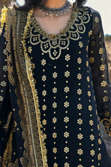 3 Piece Unstitched Gold Lacquer Printed Embroidered Chiffon Suit with Embroidered Jacquard Dupatta PRW-42005