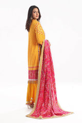 3 Piece Unstitched Gold Lacquer Embroidered Raw Silk Suit with Embroidered Raw Silk Dupatta PRW-42006