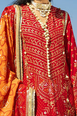 3 Piece Unstitched Gold Lacquer Embroidered Raw Silk Suit with Embroidered Raw Silk Dupatta PRW-42007