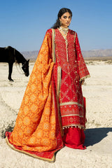 3 Piece Unstitched Gold Lacquer Embroidered Raw Silk Suit with Embroidered Raw Silk Dupatta PRW-42007