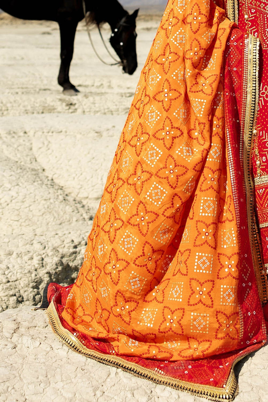 3 Piece Unstitched Gold Lacquer Embroidered Raw Silk Suit with Embroidered Raw Silk Dupatta