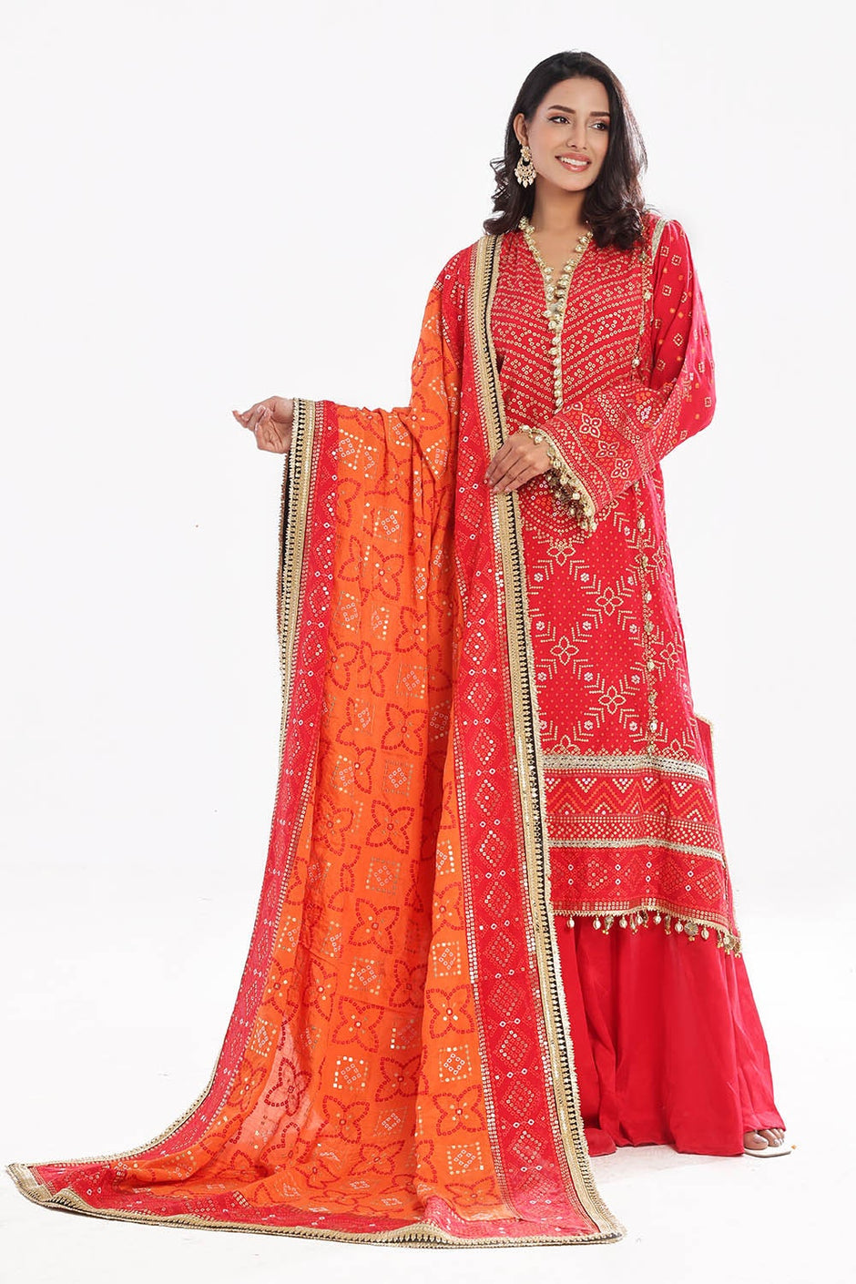 3 Piece Unstitched Gold Lacquer Embroidered Raw Silk Suit with Embroidered Raw Silk Dupatta