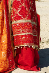 3 Piece Unstitched Gold Lacquer Embroidered Raw Silk Suit with Embroidered Raw Silk Dupatta PRW-42007