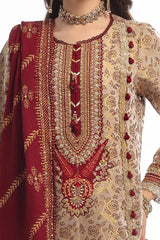 3 Piece Unstitched Raw Silk Embroidered Suit with Gold Printed Silk Dupatta PRW-42014
