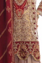 3 Piece Unstitched Raw Silk Embroidered Suit with Gold Printed Silk Dupatta PRW-42014