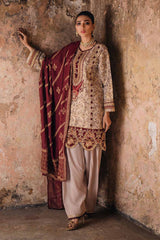 3 Piece Unstitched Raw Silk Embroidered Suit with Gold Printed Silk Dupatta PRW-42014