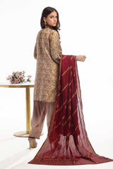 3 Piece Unstitched Raw Silk Embroidered Suit with Gold Printed Silk Dupatta PRW-42014