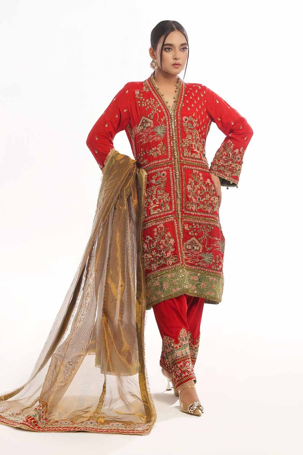 3 Piece Unstitched Raw Silk Embroidered Suit with Zari Tissue Dupatta PRW-52005