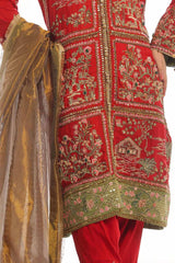 3 Piece Unstitched Raw Silk Embroidered Suit with Zari Tissue Dupatta PRW-52005