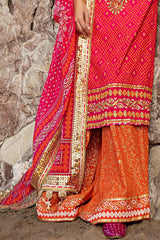 3 Piece Unstitched Gold Lacquer Embroidered Raw Silk Suit with Embroidered Chiffon Dupatta PRW-52019