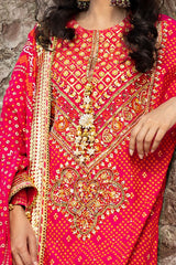 3 Piece Unstitched Gold Lacquer Embroidered Raw Silk Suit with Embroidered Chiffon Dupatta PRW-52019