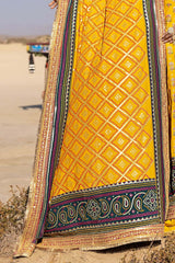 3 Piece Unstitched Gold Lacquer Embroidered Raw Silk Suit with Embroidered Raw Silk Dupatta PRW-52020