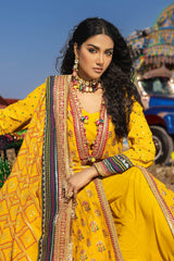 3 Piece Unstitched Gold Lacquer Embroidered Raw Silk Suit with Embroidered Raw Silk Dupatta PRW-52020
