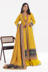 3 Piece Unstitched Gold Lacquer Embroidered Raw Silk Suit with Embroidered Raw Silk Dupatta PRW-52020