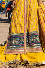 3 Piece Unstitched Gold Lacquer Embroidered Raw Silk Suit with Embroidered Raw Silk Dupatta PRW-52020